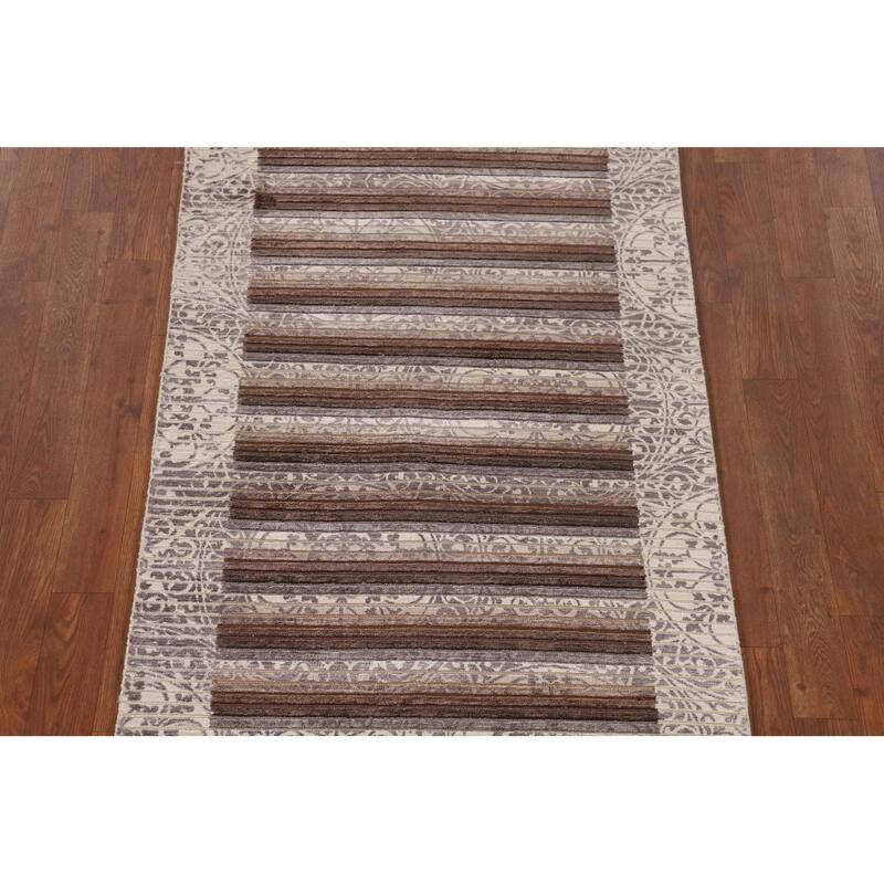 Striped Modern Accent Rug Handmade Abstract Wool Carpet - 2'9"x 5'0"