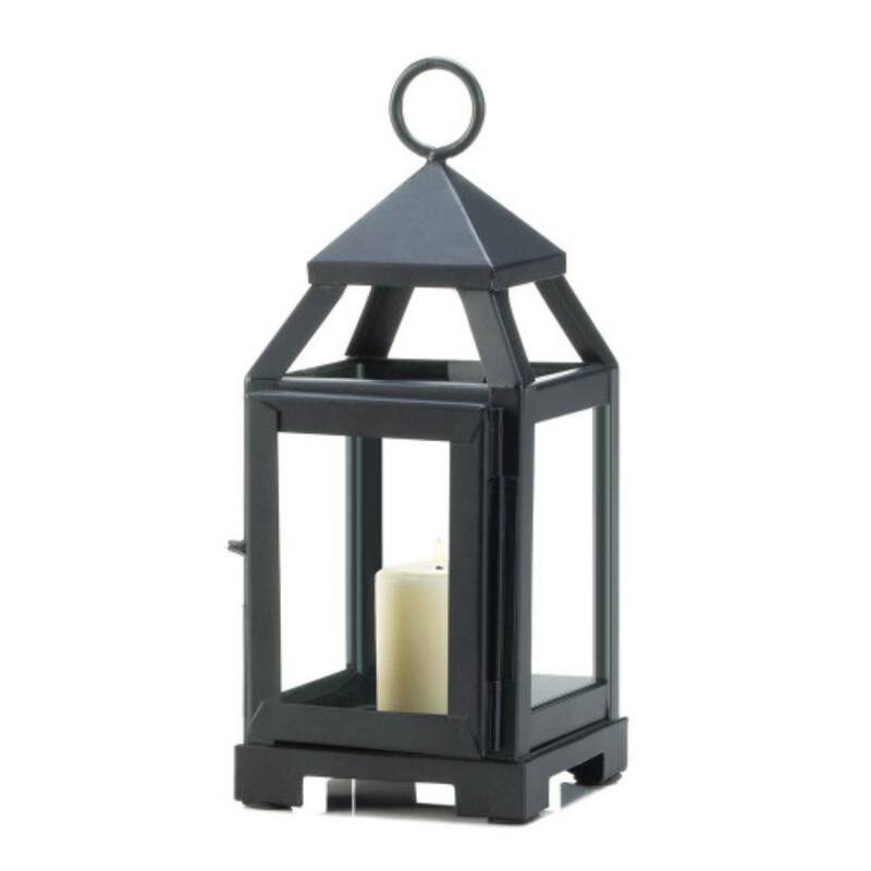 Black Mini Lantern with Iron Frame and Glass Panels Compact Modern Candle Holder for Home Decor - 3.62” x 4” x 8.75”