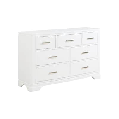 Hudy 56 Inch Dresser, 7 Drawers w Metal Handles, White Birch Veneer