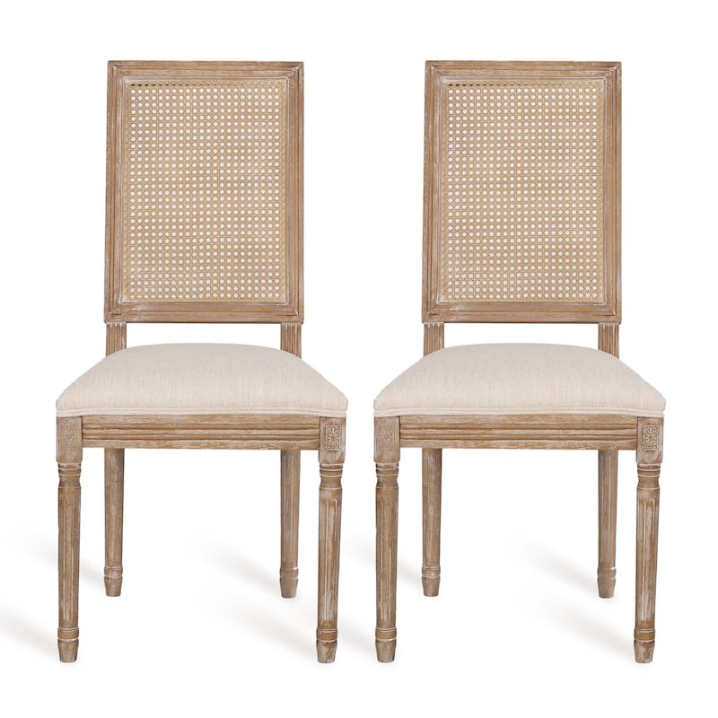 Regina French Country Wood and Cane Upholstered Dining Chairs by Christopher Knight Home