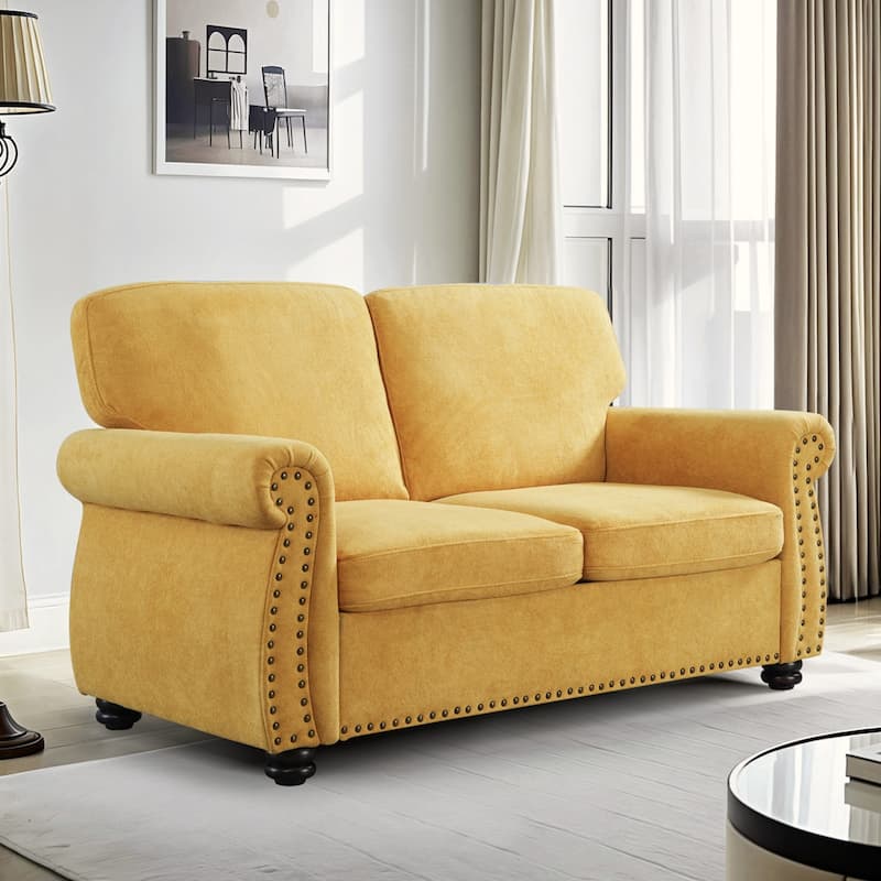 Soft Velvet Loveseat - Mustard yellow