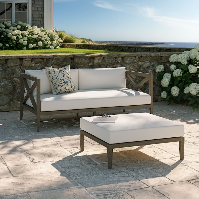 Northlake Outdoor Patio Teak Wood Loveseat and Ottoman Set
