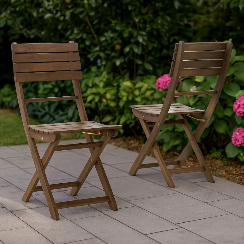 Cami Outdoor Foldable Bistro Chair, Slat Back, Cross Gray Acacia Wood