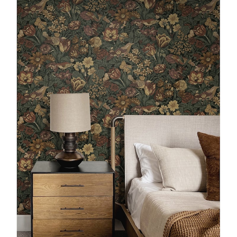 Seabrook Designs Bird Floral Prepasted Wallpaper - 20.5 in. W x 33 ft. L