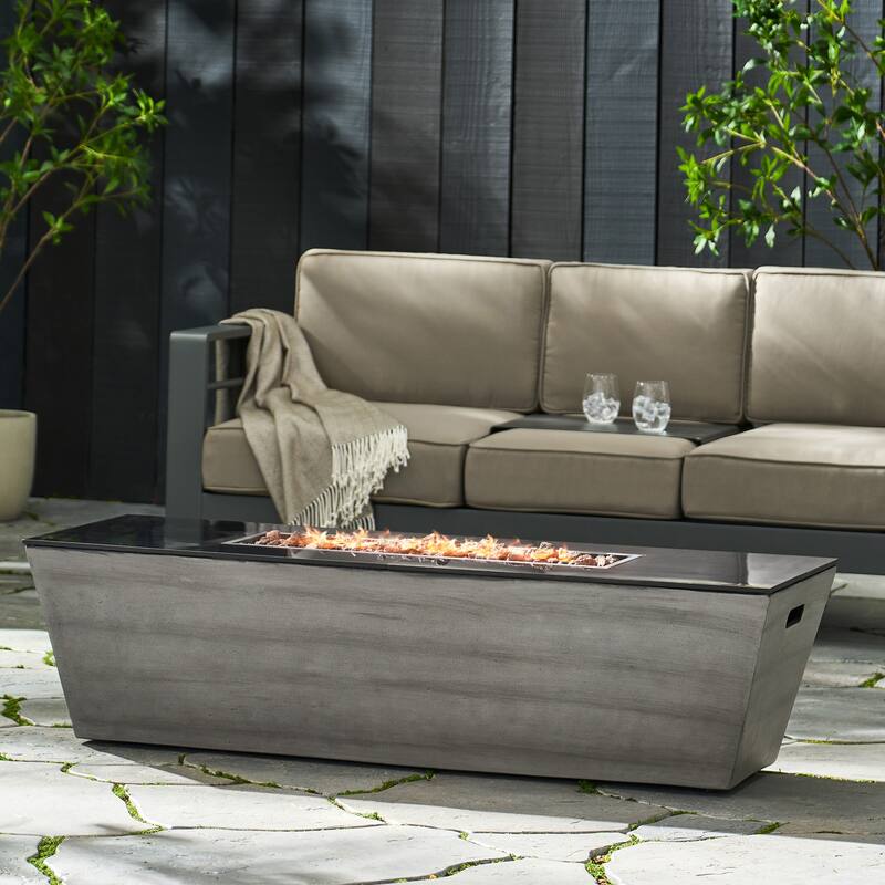 56 in. W x 20.25 in. D x 15.25 in. H Rectangle Propane Burning Outdoor Fire Pit in Gray