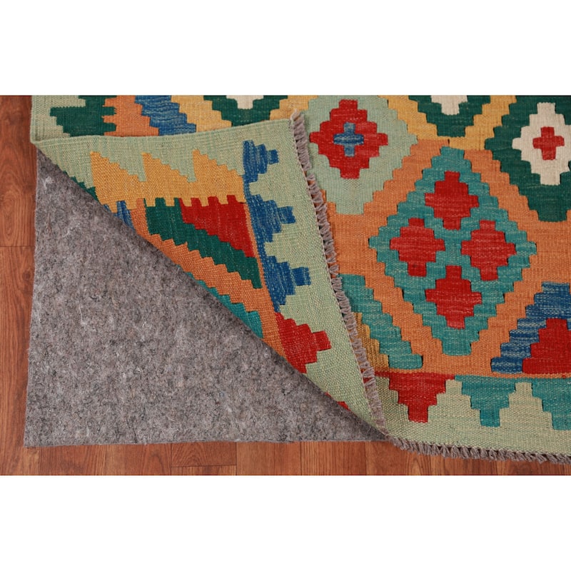 Hand Woven Oriental 100% Wool Carpet Southwestern Geometric Multi-Colored Kilim Area Rug - 8' 3'' X 5' 7''