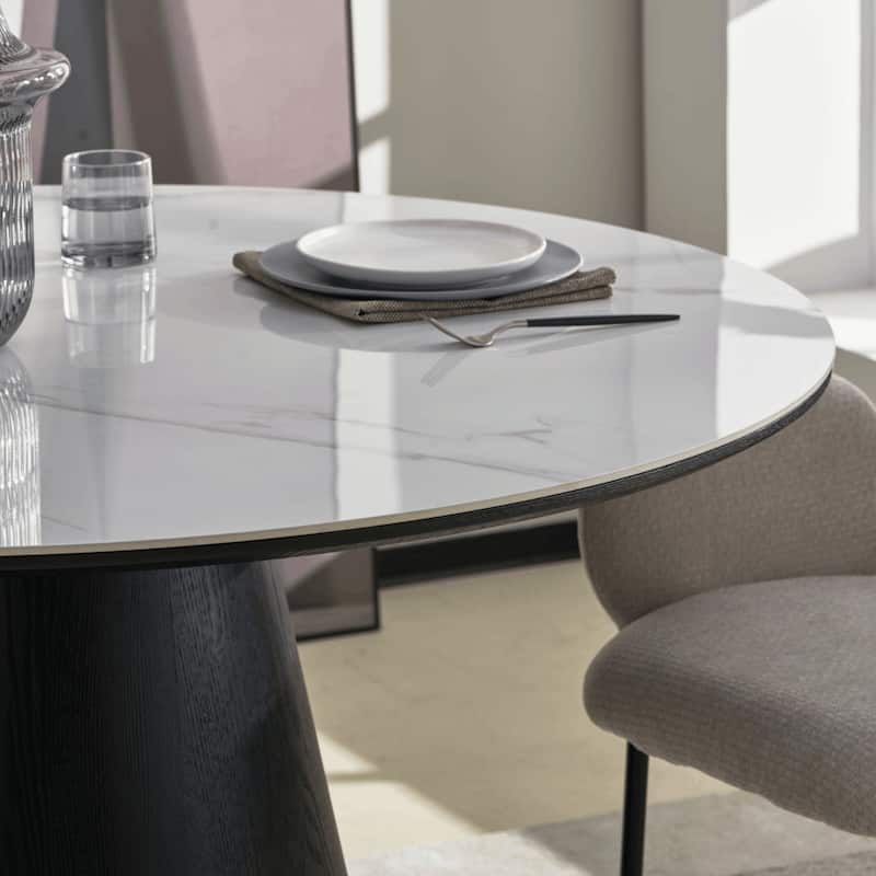 47" Round Dining Table with Sintered Stone Top and Ash Wood Base Riven Series