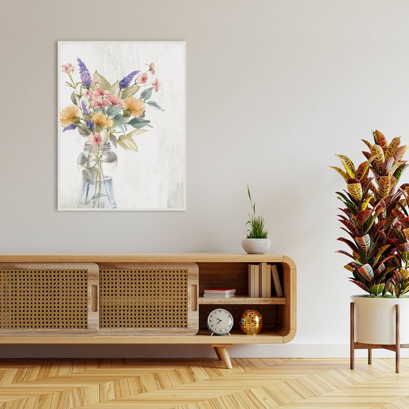 Vibrant Blooms in Glass Vase by PI Studio Framed Canvas Wall Art Print