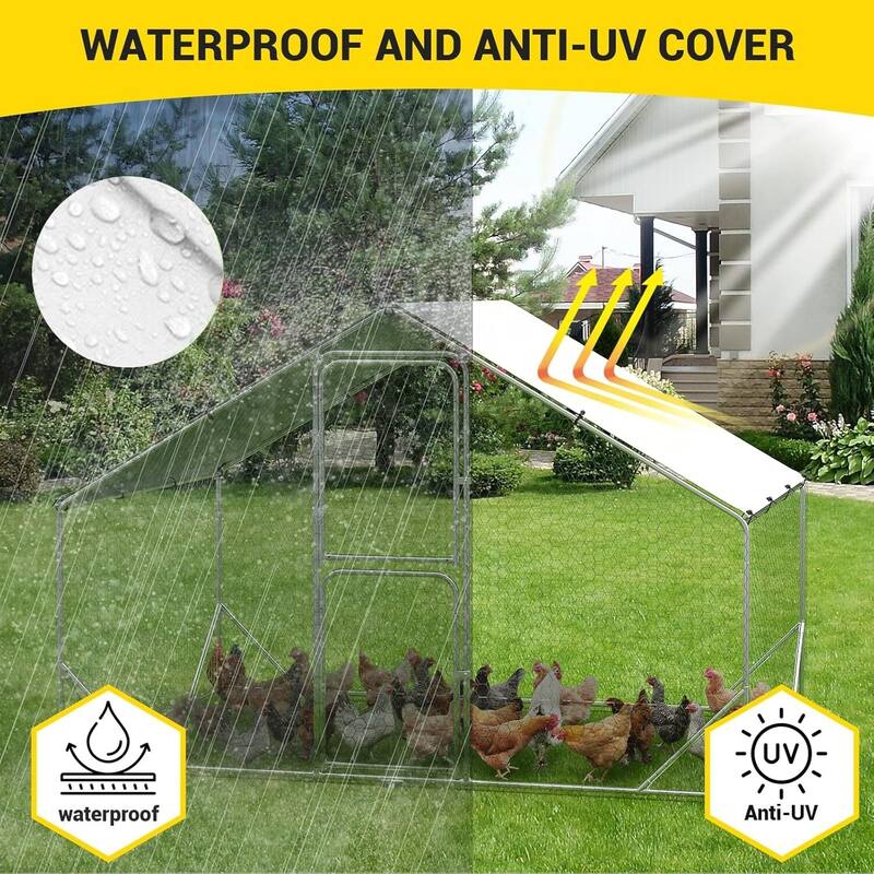 Large Metal Chicken Coop Run,Walk-in Poultry Cage with Waterproof Roof Cover