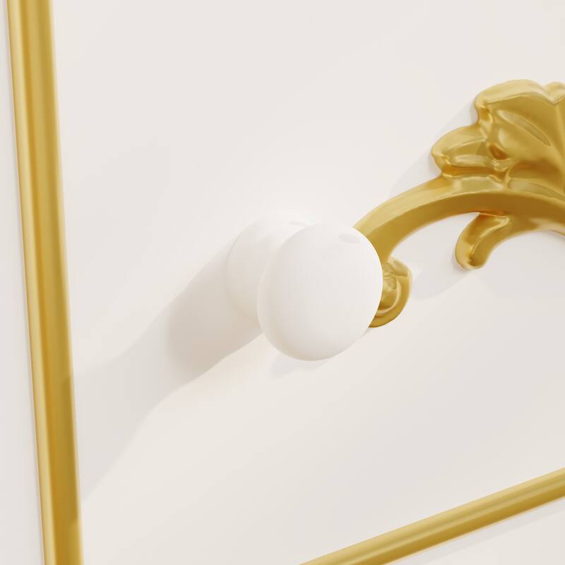 Display Cabinet with Drawers Tall Wine Bar Bookcase with LED Light Glass Shelves, Carved Solid Wood Front, 76.6"