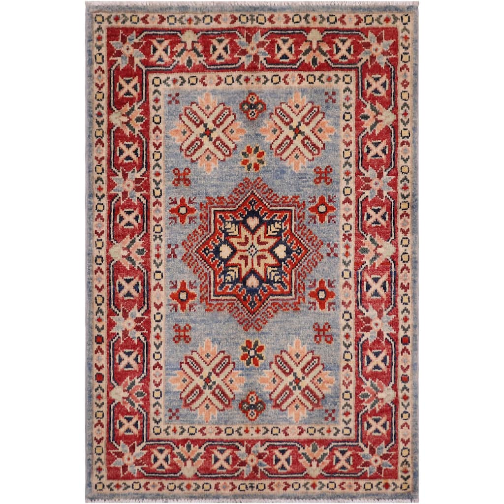 Southwestern Kazak Milo Light Blue/Red Wool Rug - 2'0'' x 3'0''