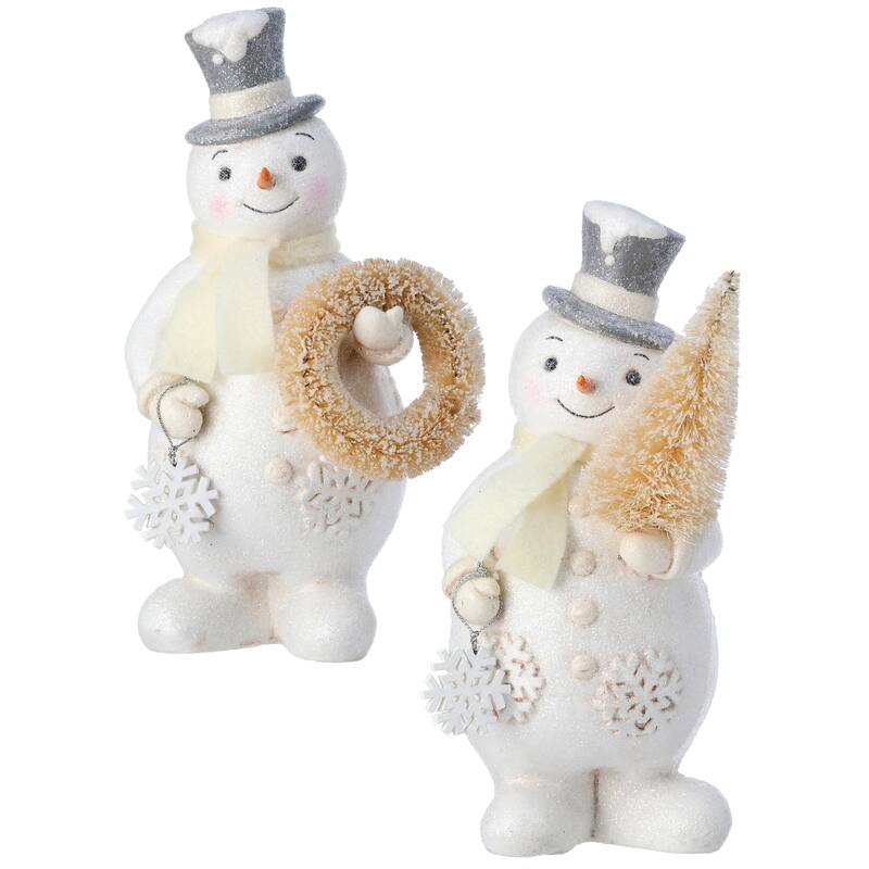 8.5" Paperpulp Vintage Snowman w Tree Set of 2