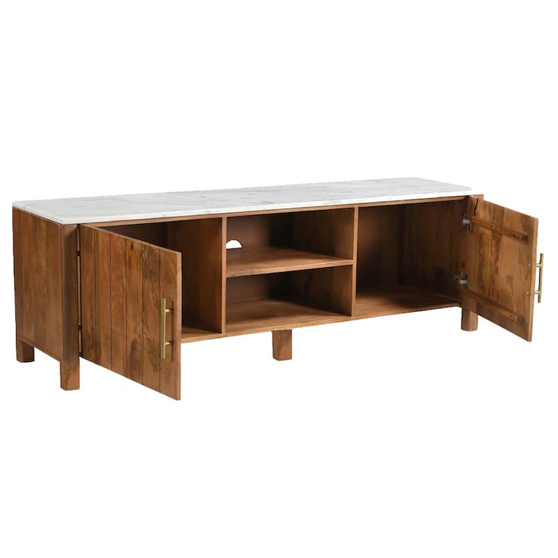Mid-Century Modern Solid Wood & Marble Media Cabinet
