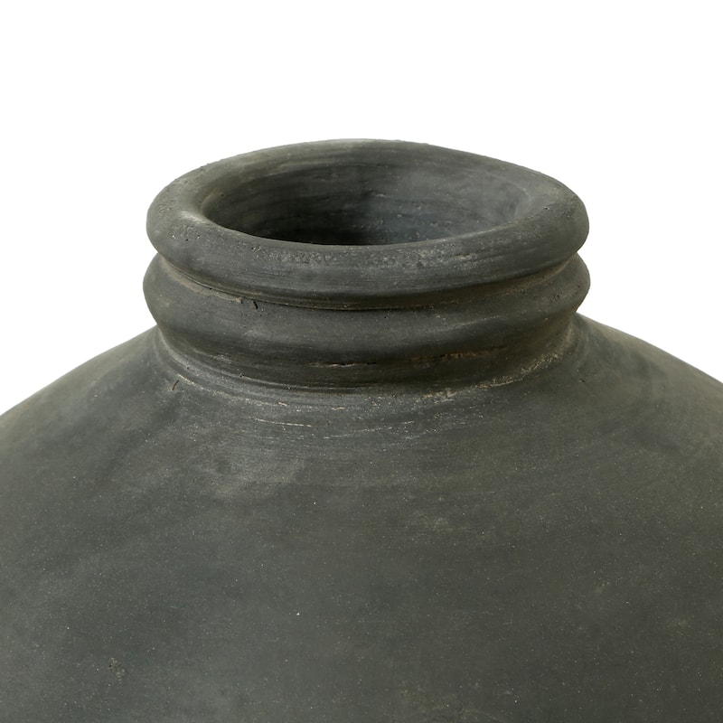 Artissance 12"H Round Earthy Gray Ceramic Indoor Outdoor Pottery Vase, Home and Garden Decor