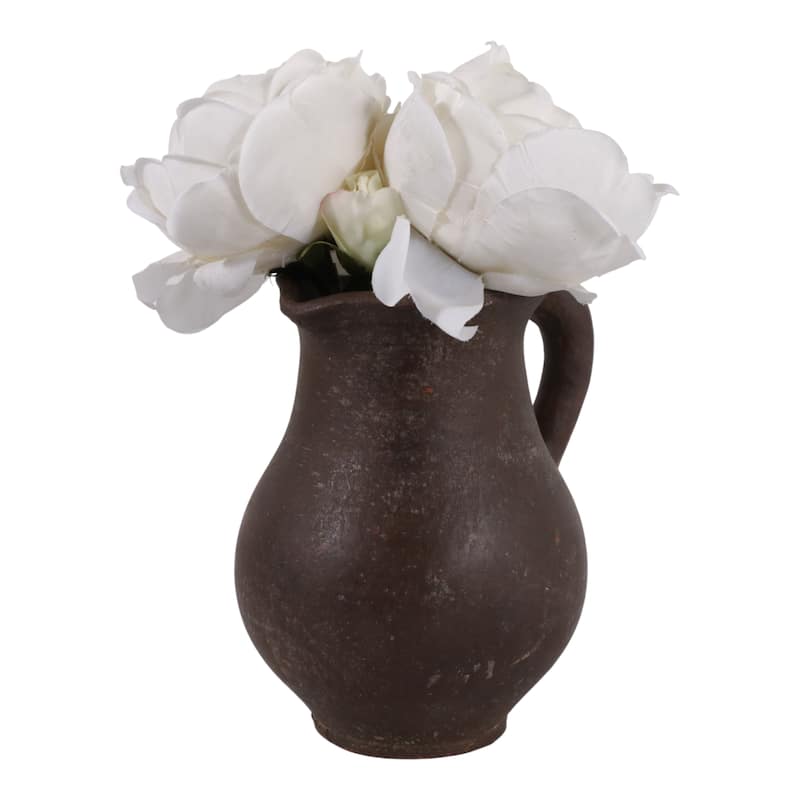 Rustic Pottery Table Jug Vase with Handles - 8"