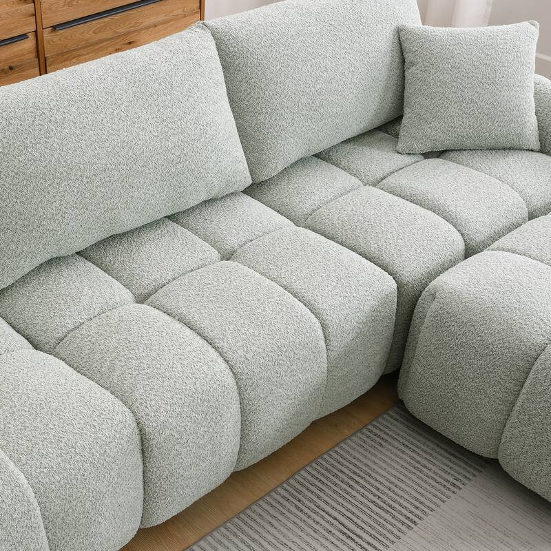 Modular Sectional Sofa Boucle Fabric Pull-line Design L-Shape Sofa Set with Movable Ottoman for Living Room 3-Seater Couch