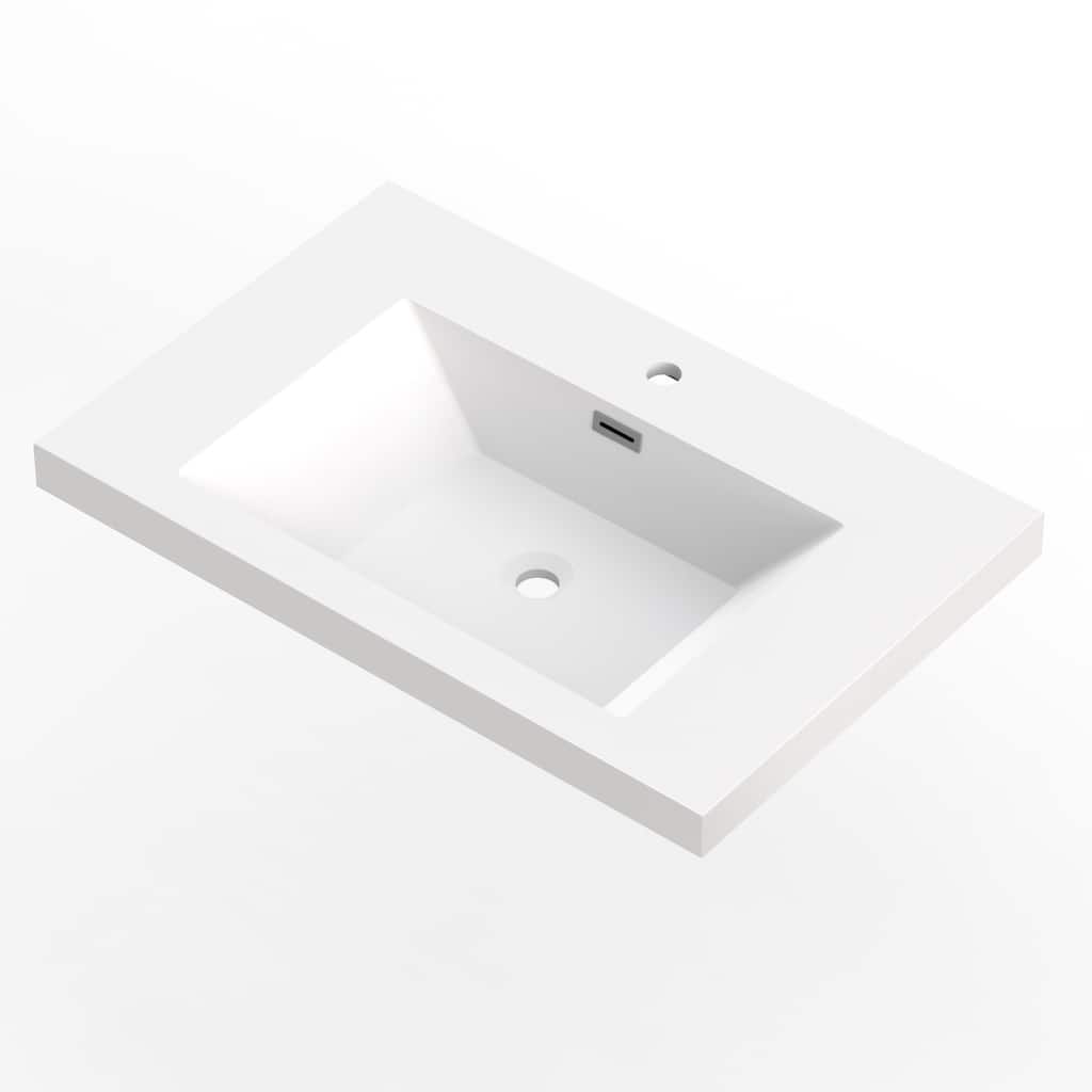 30" in. W x 26" in. D Modern Rectangular Integrated Resin Bathroom Sink Vanity Top One-Piece Design