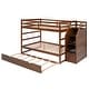 preview thumbnail 4 of 7, Walnut Elegant Full-Over-Full Bunk Bed with Trundle and 3 Storage Stairs