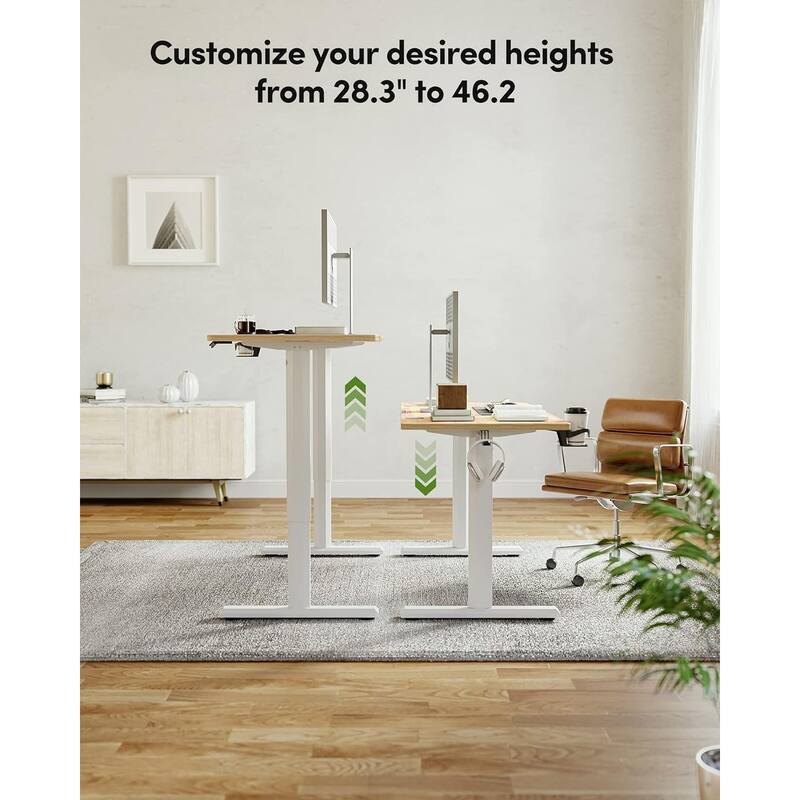 FEZIBO Height Adjustable Electric Standing Desk, Stand up Table, Sit Stand Home Office Desk with Splice Board