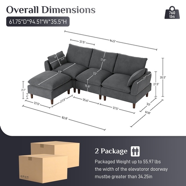 Ouyessir Overstuffed Modular Sectional L-Shaped Sofa Chenille Fabric ...