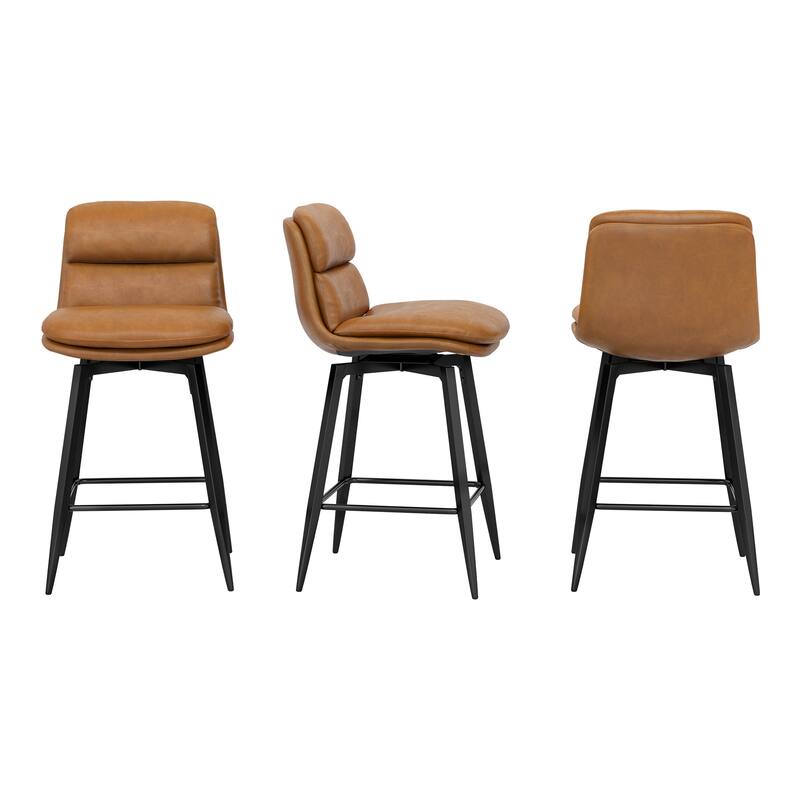 360°Swivel Bar Stools Set of 2/3/4, 26" H Seat Height with, Faux Leather Barstool for Kitchen Island and Home Bar Brown
