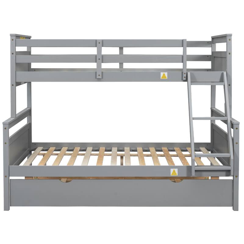 Twin Over Full Bunk Bed With Ladder, Twin Size Trundle, Safety Guardrail