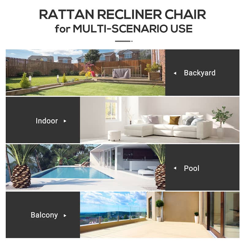 Outsunny Rattan Adjustable Recliner Chair with Hand-Woven All-Weather Wicker for Patio, Outdoor, Garden, Poolside
