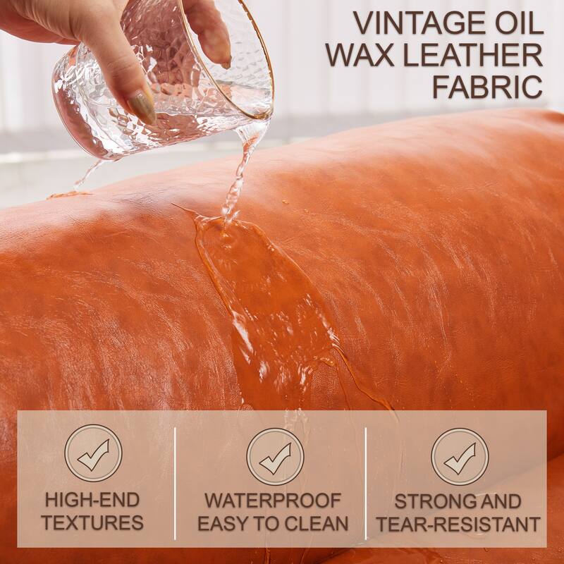 Lounge Chair Oil Wax Leather Sofa Chair with Removable Armrests, Rubber Wood Decorative Chair for Living Room