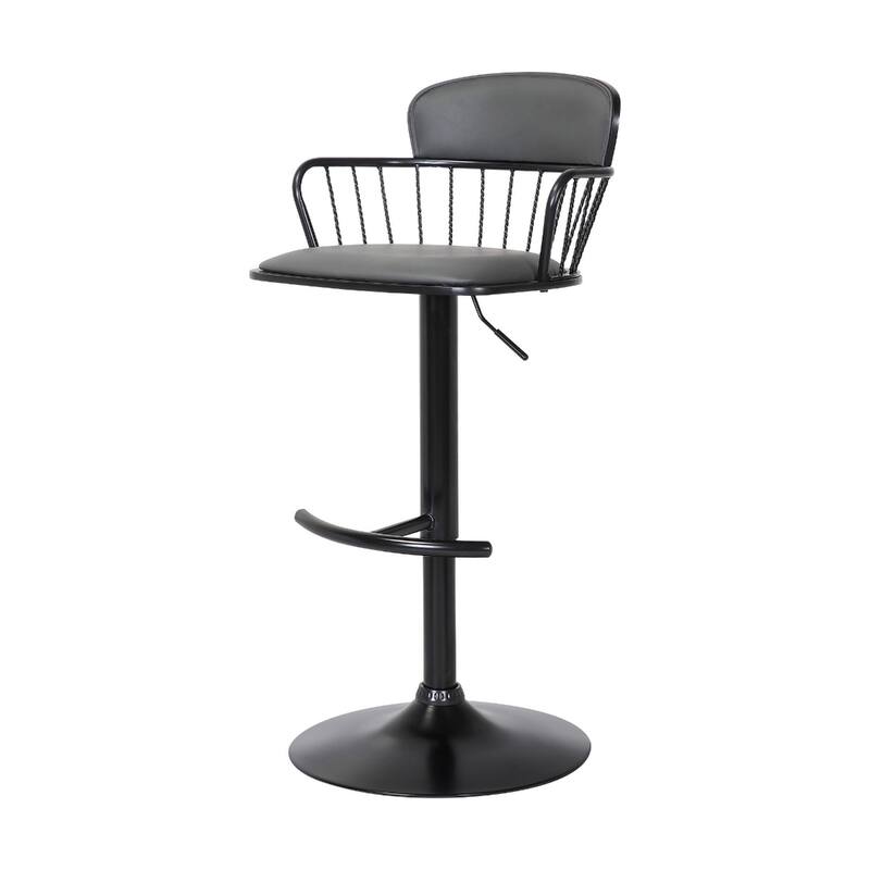 Adjustable Height Swivel Bar Stool with Faux Leather Seat Footrest and Metal Pedestal Base for Kitchen - 43”H x 19”W x 20”D