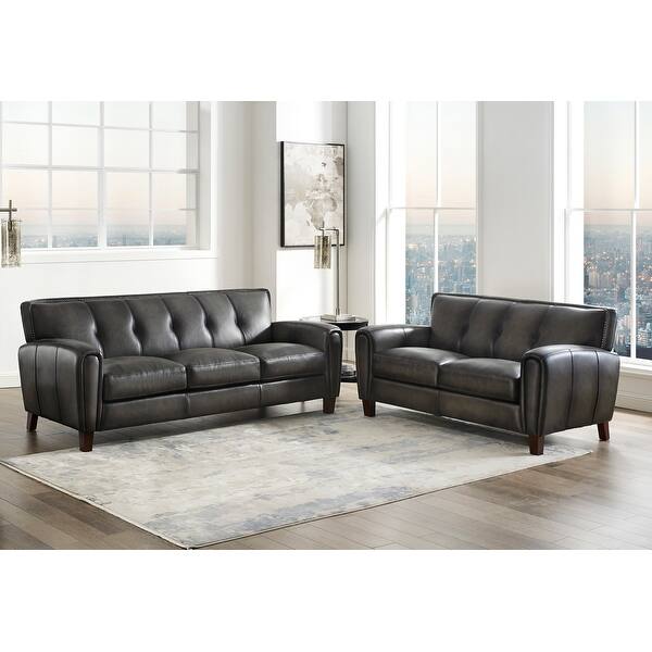 slide 2 of 7, Hydeline Weldon Top Grain Leather Sofa Set, Sofa and Loveseat