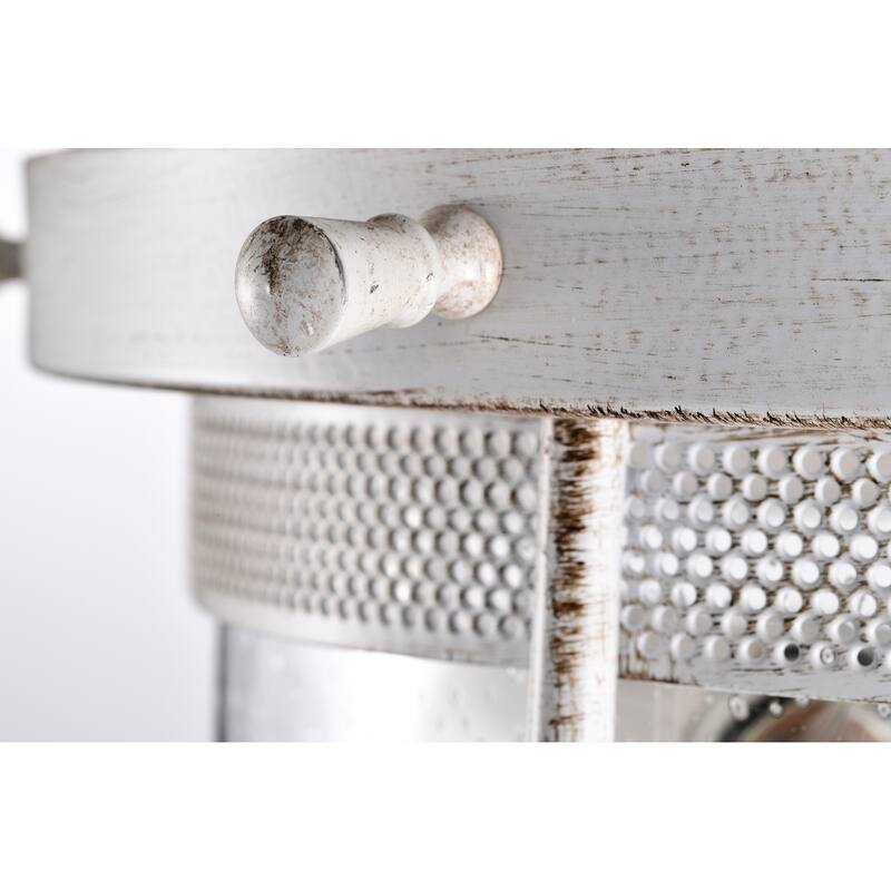 Antique White 2-Light Flush Mount with Caged Glass Shade