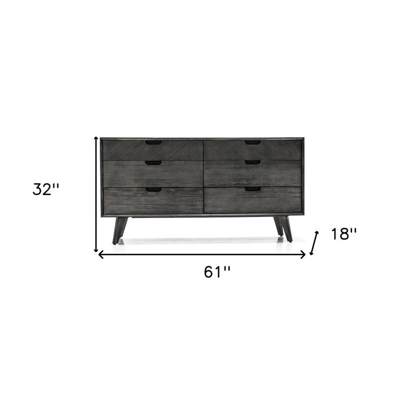 HomeRoots 61" Gray Solid Wood Six Drawer Double Dresser