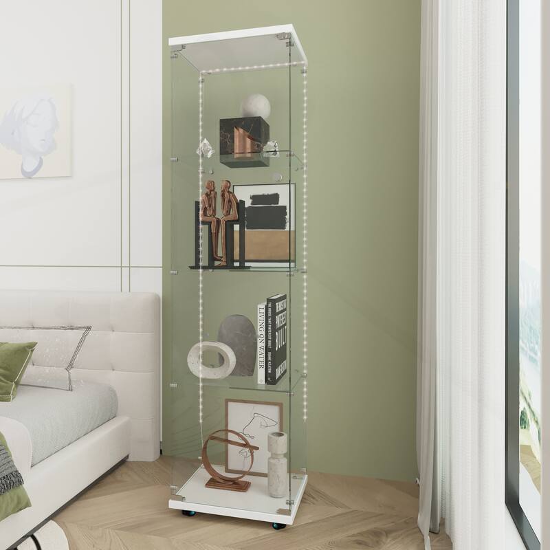 Versatile Tempered Glass Cabinet with Lock and Mobility for Various Spaces