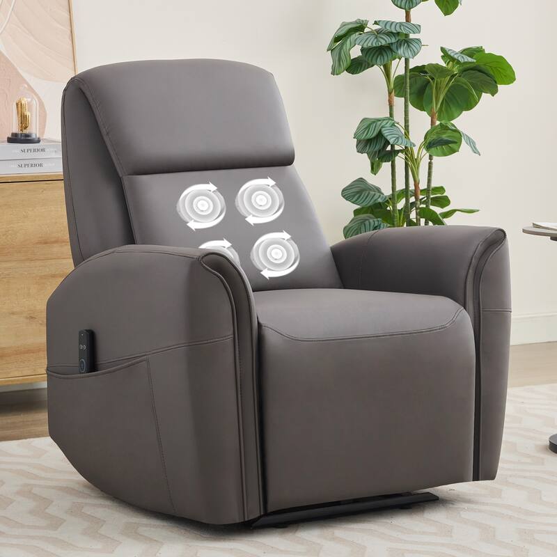 Oversized Faux Leather Massage Power Recliner with Two Pockets