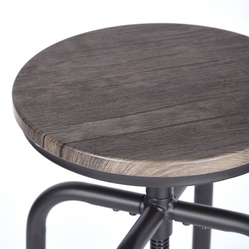 HomeRoots Set of Two Brown And Black Solid Wood And Steel Swivel Backless Counter Height Bar Chairs
