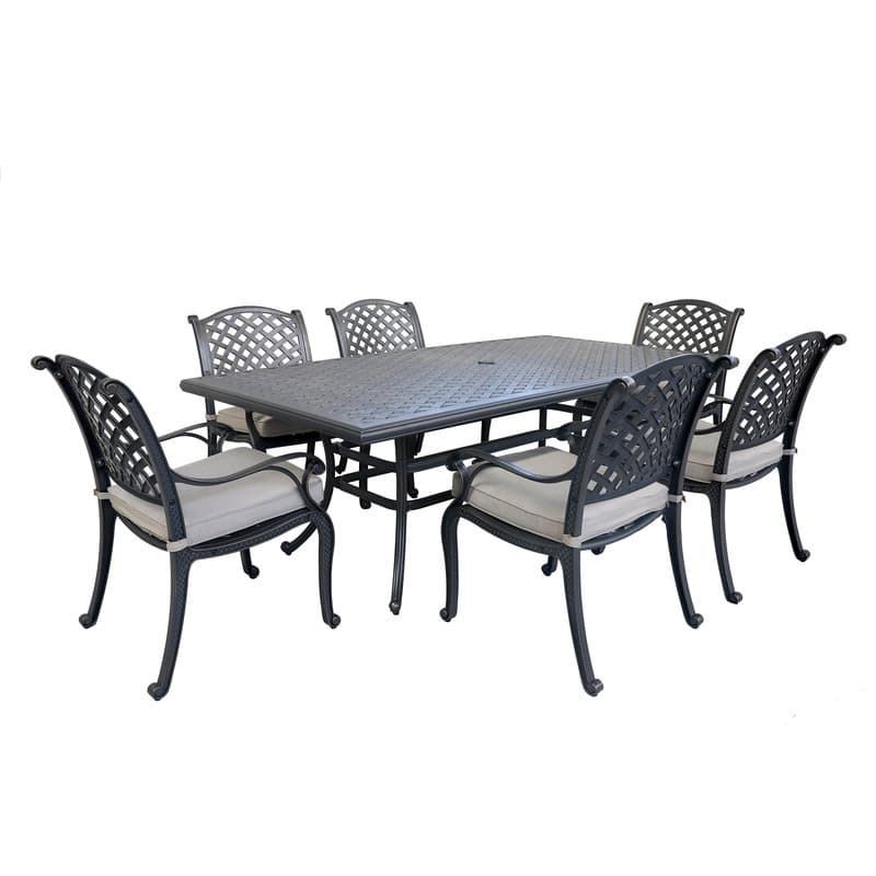 Ventura Cast Aluminum 7 Piece Rectangular Dining Set with 6 Arm Chairs