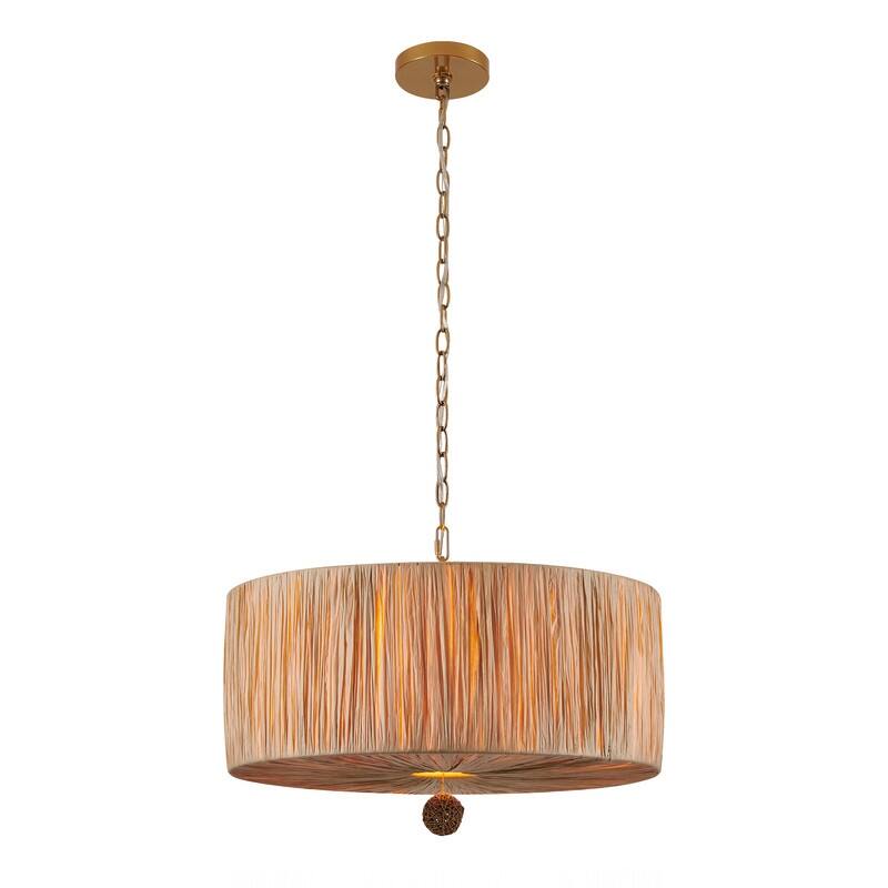 KAWOTI 5-Light Paper Woven Drum-Shape Chandelier - W24.25" x H16.25"(MaxH81.5")
