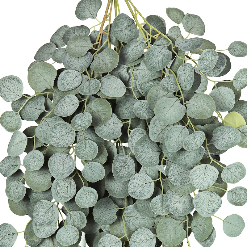 Frosted Green Artificial Silver Dollar Eucalyptus Hanging Plant Greenery Foliage Bush 52in - 52" L x 22" W x 3" DP