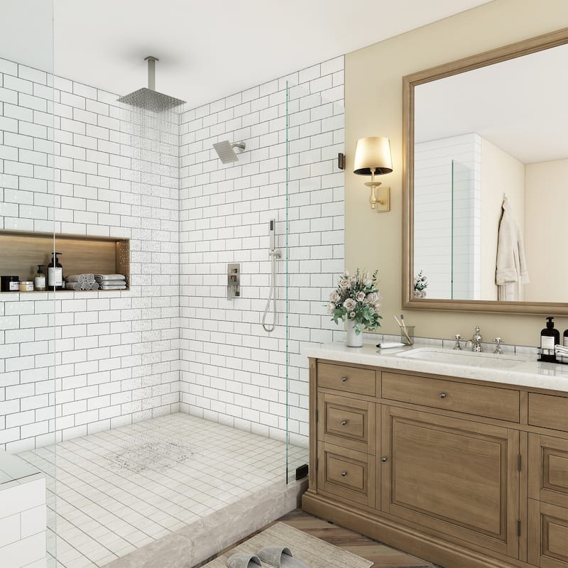CASAINC Dual Heads 12 Inch Ceiling Mounted Square Shower Head Shower System with Handheld Shower Digital Display Shower