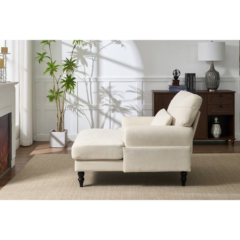 GDFStudio - Marcelline Chaise Lounge Recliner with Solid Wood Frame and Cushion