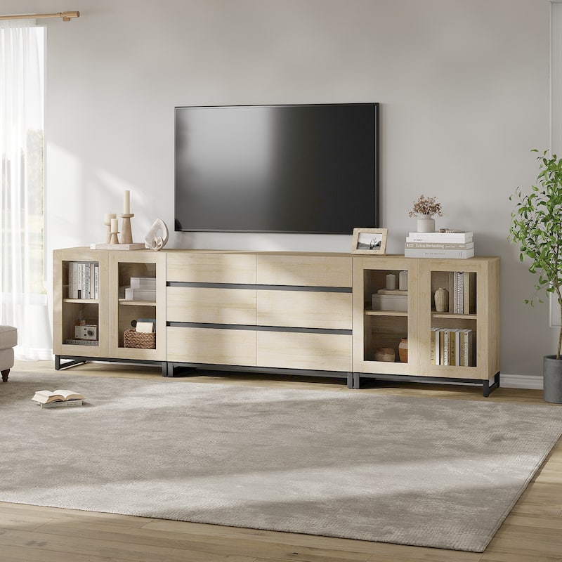 3 in 1 TV Stand for TVs up to 120 inches, Modern TV Console with Glass Doors and 6 Drawers for Living Room, Bedroom