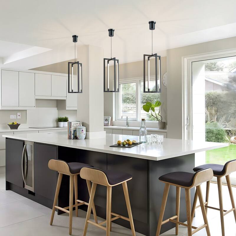 4-Light Modern Simple Black Geometric Rectangular Integrated LED Pendant Light - 11.81 in. W x 11.81 in. D x 24.80 in. H