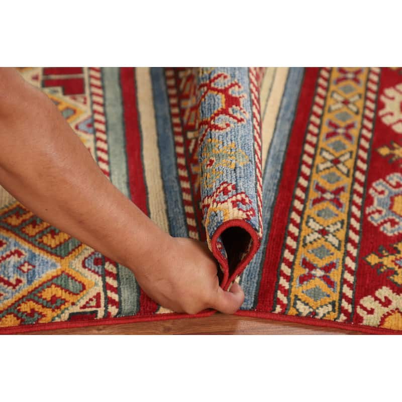 Striped Multi-Color Kazak Oriental Area Rug Handmade Wool Carpet - 4'0" x 5'11"
