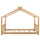 preview thumbnail 8 of 16, Twin Size House Platform Bed with Roof, Wooden Platform Bed with Headboard & Footboard, Wood Twin Bed Frame for Kids Boys Girls