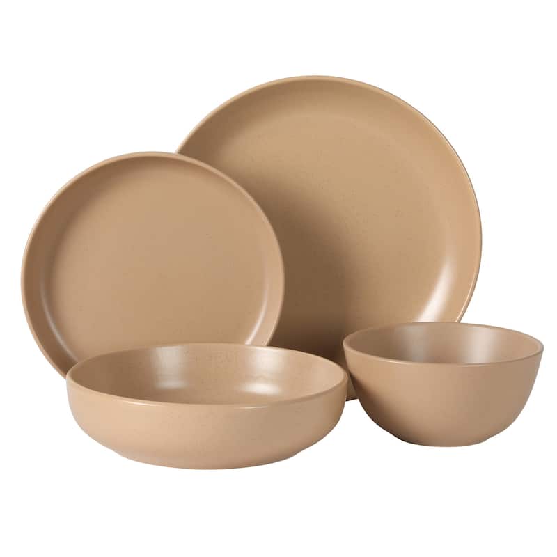 Gibson Elite Leeds Court Plates and Bowls Sets, 16-Piece Stoneware Dinnerware Sets, Round Speckle Reactive Glaze Dish Set