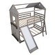 preview thumbnail 4 of 7, Twin Over Twin Solid Pine Wood Bunk Bed with Pitched Roof, Sweetheart Window, Slide, Ladder