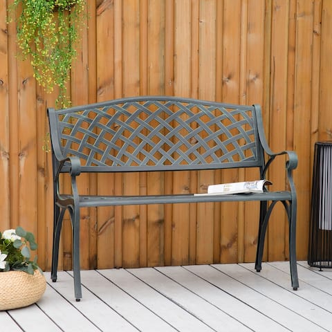 Outsunny Cast Aluminium Garden Bench 2 Seater Antique Loveseat for Outdoor Patio Porch Park
