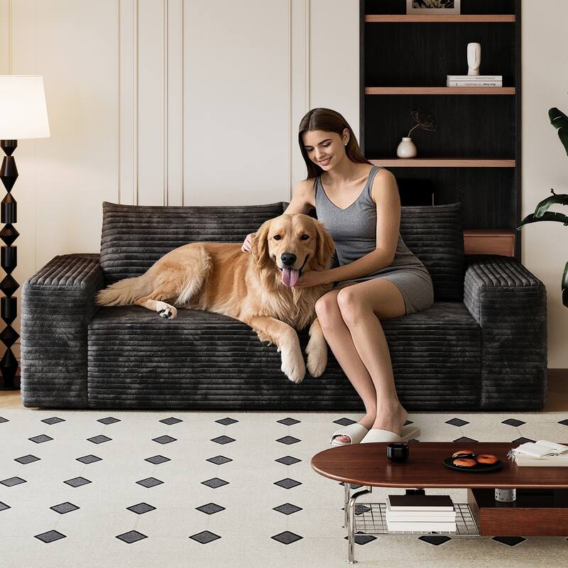 63 Inch Corduroy Fabric Sofa, Deep Seat Loveseat, No Assembly, Black for Living Room, Bedroom, Apartment - Multi-Color