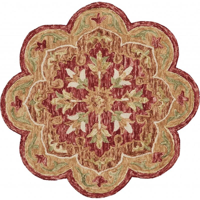 Rustic Red Scalloped Edge Area Rug - 48" W x 48" D x 0.5" H