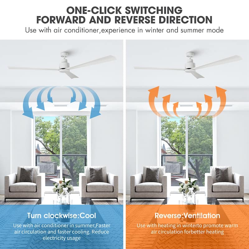 52-inch Modern Indoor Outdoor 6-Speed Reversible Ceiling Fan with Remote